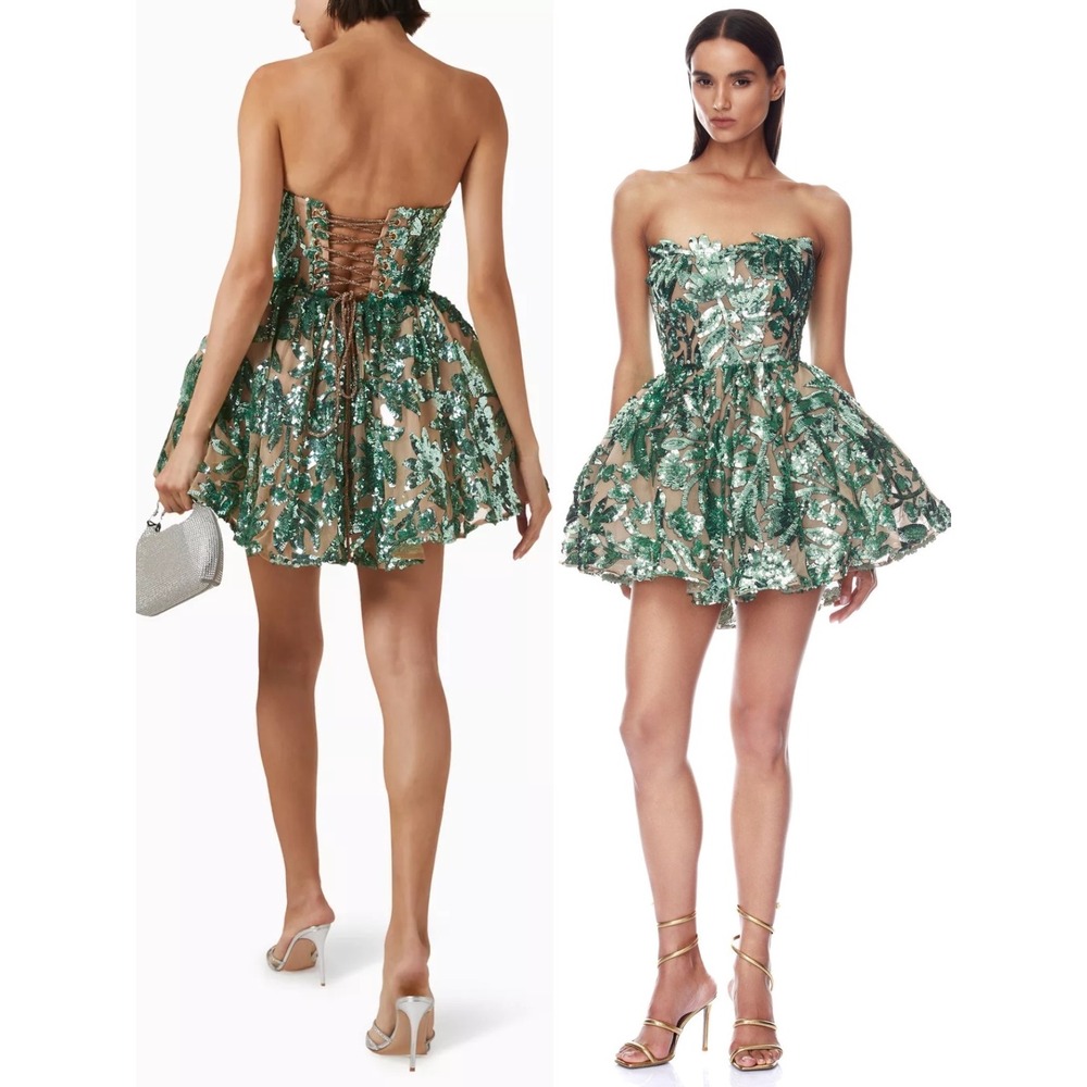 NEW Bronx and Banco Chloe Pailette Teal Strapless Mini Dress $1,100 Size Medium
